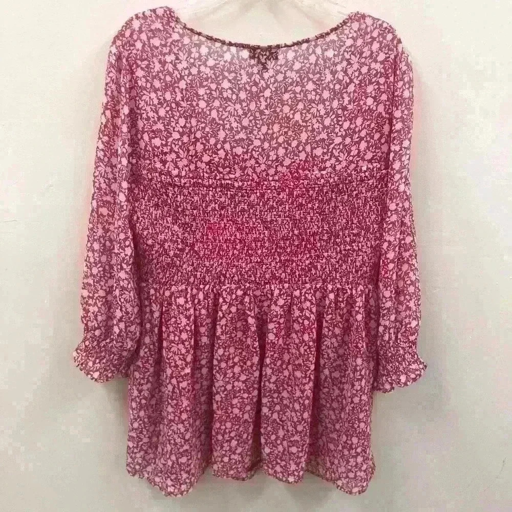 TORRID Pink White Floral Print Polyester Blouse - Picture 2 of 8